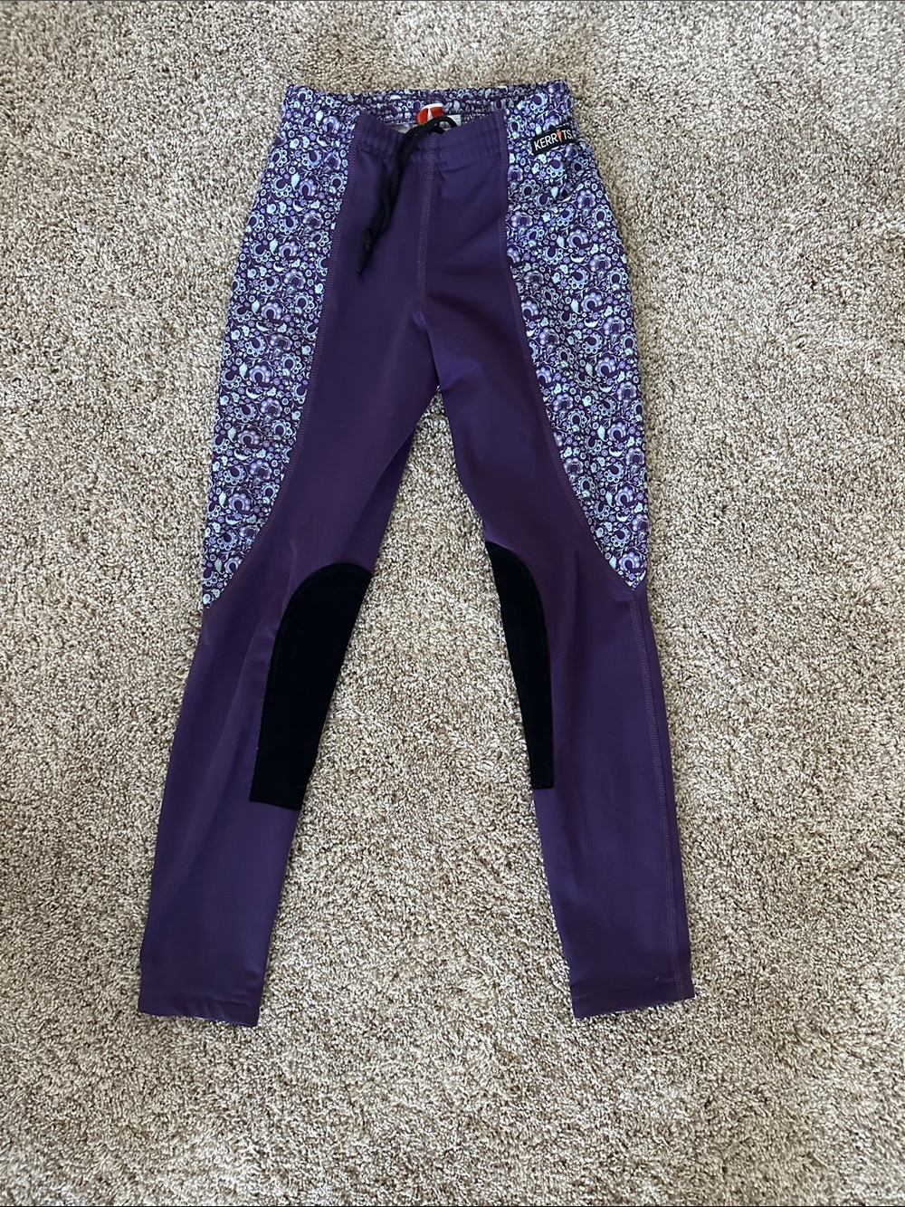 Kerrits Purple Girls' Floral-Panel Riding Leggings